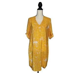Amanda Uprichard dress yellow white floral tunic v neck knee length size M NWT
